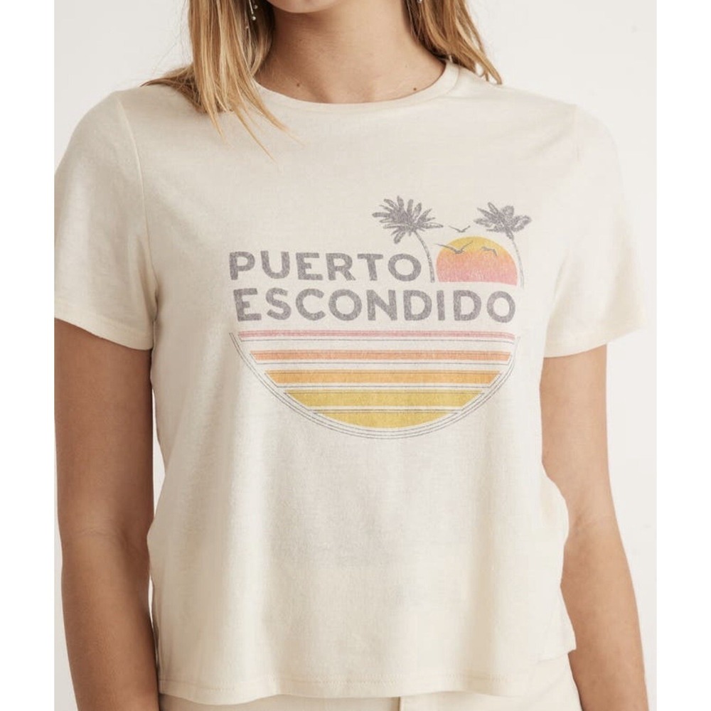 Marine Layer Women's Medium Yellow Puerto Escondido Graphic Crop T-Shirt NWT - Picture 6 of 14